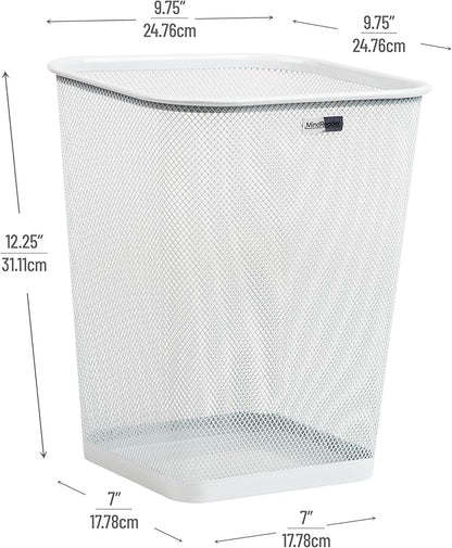 Mind Reader Mesh Trash Can, Square Wastebasket for Office or Home, 5 Gallon Capacity, Metal Mesh, Set of 2, White