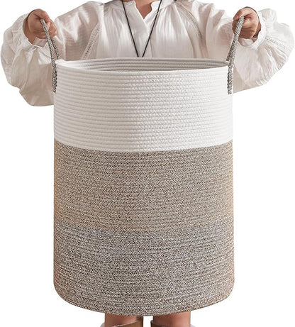 CLHMILY&Z 80L Laundry Basket Round Storage Rope Basket - 16.5x22.5 Inches - Laundry Hamper in Bedreoom and Mutil Storage Bin for Blankets, Toys, and Nursery Essentials