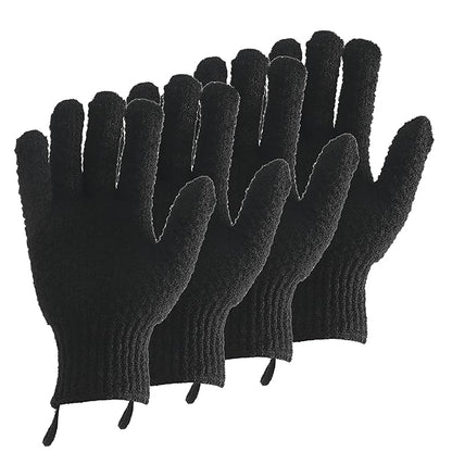 2 Pairs Bath Exfoliating Gloves for men and women – CLEEDY 4 Pcs Heavy and Large Exfoliating Gloves Scrubbing for Shower, Spa, Massage - Scrub Exfoliating Mitts for Body, Face, Hand and Foot (black)