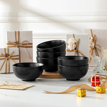 MALACASA 26 OZ Porcelain Soup Bowls Set of 6, Black Ceramic Bowls for Kitchen, Cereal Bowl for Oatmeal, Fruit, Salad, Ramen and Rice Bowl -Dishwasher & Microwave Safe Bowls