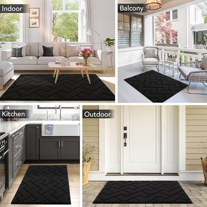 hicorfe Front Door Mat Outside Entrance,36"x59" Absorbent Muddy Dirt Resist Welcome Door Mats Outdoor Indoor,Stain and Fade Resistant,Non Slip Backing Entry Mat Doormat for Entryway(Black)