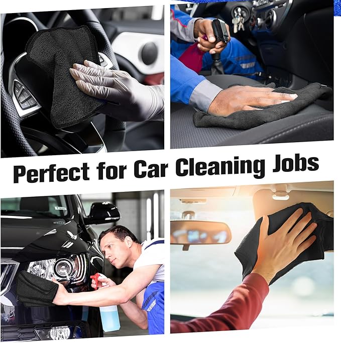 Tanlade Microfiber Cleaning Cloth 6"x6" Cleaning Rags Reasonable Kitchen Towels Microfiber Towels Cars Wash Dry Erase Cloth (Black,30 Pcs)