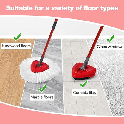Spin Mop Heads Replacements for O Ceda EasyWring 1-Tank System, 3 Microfiber Mop Head Refills, 4-Section Iron Handle, 1 Base and 1 Scrub Brush Combo Set for Floor Cleaning