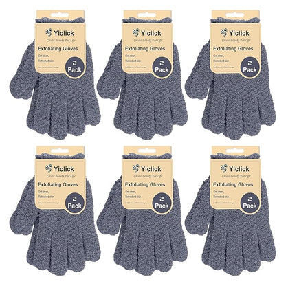 Yiclick Heavy Exfoliating Gloves, Exfoliating Body Scrubber for Bath Shower Exfoliation, Body Scrub Exfoliator For Dead Skin Remover, Exfoliate Sponge Loofah Washcloth Mitt Men Women (12 Grey)