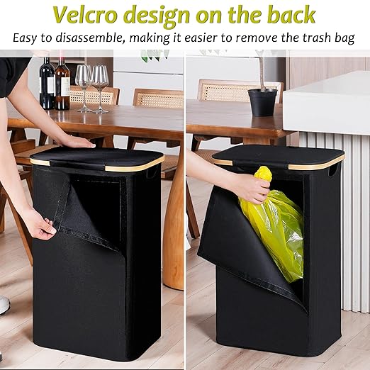 efluky Recycling Bin Holder 100L, 26 Gallon Trash Can with Lid, Garbage Bag Holder for Yellow Bags, Easy Removal, (Inner Bag Not Included) -Black