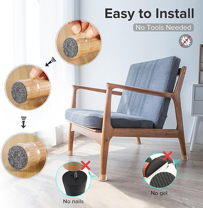24PCS Upgraded Silicone Chair Leg Floor Protectors for Hardwood Floors, Furniture Sliders for Chair Legs, Felt Bottom Furniture Pads, Anti-Slip Round&Square Cap Covers to Scratch and Reduce Noise