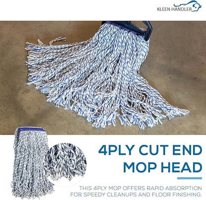 KLEEN HANDLER Cut End Finish Mop | 1.25" Universal Headband Maximum Absorption Finishing Mop, Pack of 6