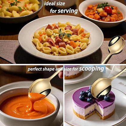 7" Round Soup Spoons Set of 4,18/10 Stainless Steel Heavy Duty with Deep Bowl,Fine Mirror Polished,Dishwasher Safe(Gold)