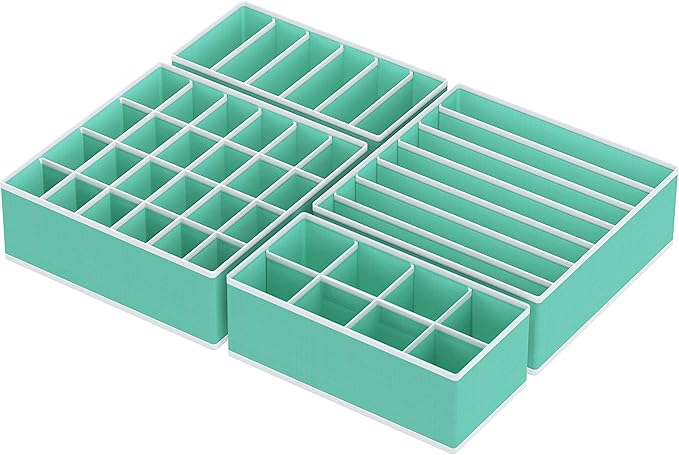 Simple Houseware 4-Pack Drawer Organizer Set - Closet Dividers for Underwear, Socks, Bras, Scarves, Ties - Foldable Non-Woven Storage Boxes, Turquoise
