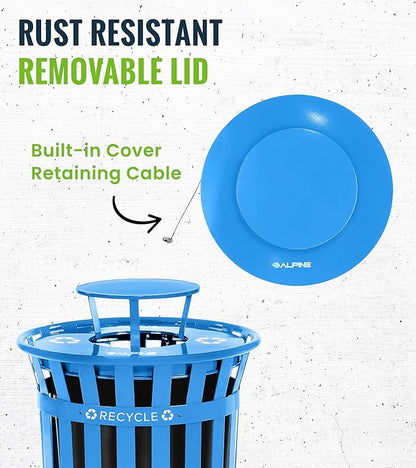 Alpine Outdoor Metal Waste Receptacle Rain Bonnet Lid - Heavy Duty Commercial Trash Can Receptacle Cover - Perfect Companion for 38-Gallon Garbage Can (Blue)