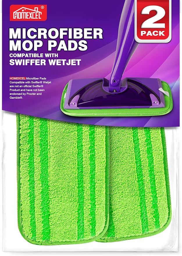 HOMEXCEL Microfiber Mop Pads Compatible with Swiffer Wet Jet,Reusable Machine Washable Swiffer WetJet Mop Pad Refills, Mop Head Replacements for Multi Surface Wet & Dry Cleaning, Pack of 2