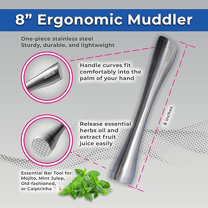 Bar Tool Set, Premium 6-Piece Bartender Tools – Effortlessly Mix Cocktails After a Long Day – Includes Jigger, Strainer, Muddler, Ice Tongs, Spoon, and Holder (Shaker Not Included)