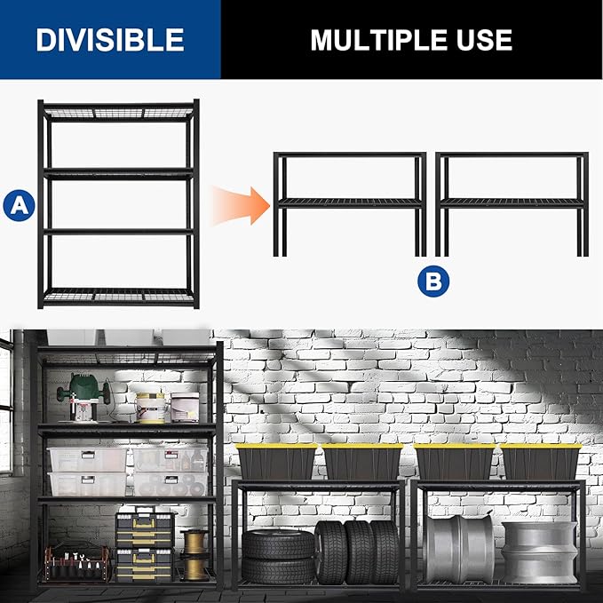 BILT HARD 46" W x 24" D x 72" H Heavy Duty Garage Shelving, 4-Tier Industrial Metal Shelving Units with Adjustable Shelf, Steel Utility Shelves for Warehouse, Garage