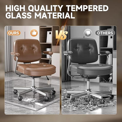 [Tempered Glass] 47“ x 40” Beveled Edge Glass Chair Mat with Polished Edge Clear Office Chair Mat, Glides Smoothly, Suitable for Carpet or Hardwood Floors