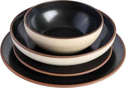 Gibson Elite Contempo Classic Double Bowl Dinnerware Set, Service for 4 (16pcs), Black