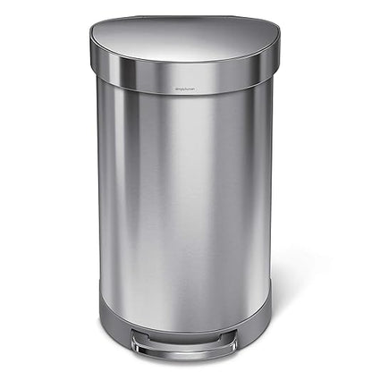 simplehuman 45 Liter/ 12 Gallon Semi-Round Hands-Free Step Trash Can, Brushed
