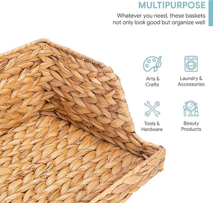 VATIMA Water Hyacinth Storage Baskets for Organizing, Medium Open-Front Wicker Basket for Kitchen, for Shelves, 11.8” x 7.5” x 5.5”, 2 Pack