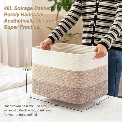Storage Baskets for Organizing, 2 Pack Woven Basket for Storage, Rectangle Baskets for Shelves Closet Organizers, Toy Basket for Nursery Storage Living Room, Laundry Room, Bedroom (Gradient Brown)