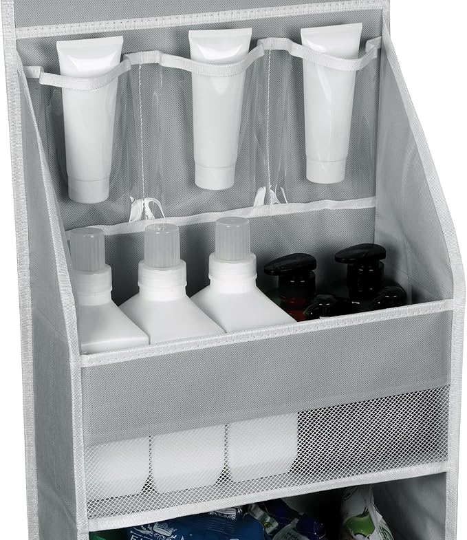 Univivi 5-Shelf Fabric Door Storage Over Door Hanging Organizer with 4 Large Pockets and 3 Small PVC Pockets Nursery Closet Cabinet Wall Mount Hanging Storage Organizers for Baby Nursery (Grey)