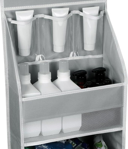 Univivi 5-Shelf Fabric Door Storage Over Door Hanging Organizer with 4 Large Pockets and 3 Small PVC Pockets Nursery Closet Cabinet Wall Mount Hanging Storage Organizers for Baby Nursery (Grey)