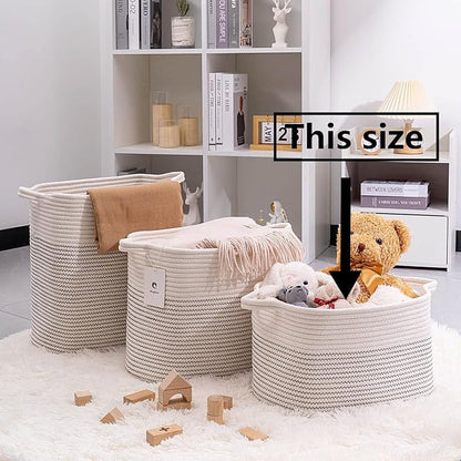 Medium and Large Woven Basket//With Handle, Used for Toys and Fabric Storage Basket used for Storing xl Storage Box, Decorative Storage Box Room 2pack (14L*10W*8.6H White/Black Line, 14Lx10Wx8.6H)