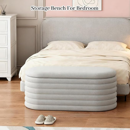 Storage Ottoman Bench, 40" Storage Bench, Upholstered Fabric Storages Benches End of Bed Stool with Safety Hinge, Shoe Storages Benches for Bedroom, Living Room, Entryway, Closet,Light Grey