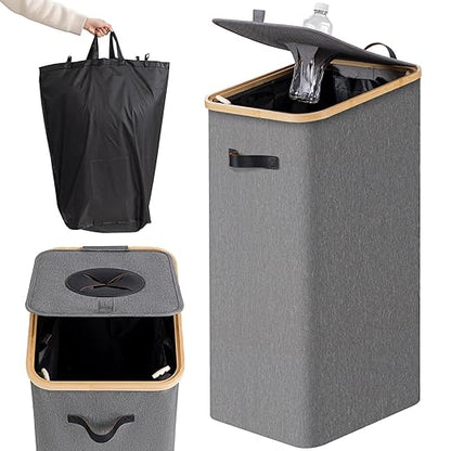 Recycling Bin for Kitchen 26 Gallon 100L Recycle Bin with Lid Removable Tote Bag Large Recycling bin with lid for Bottle Can Kitchen Recycling Bin (Light Gray)