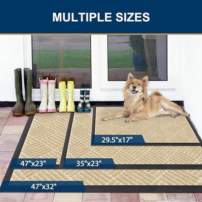 Smiry Front Door Mat Outside Entrance, Heavy Duty Outdoor Indoor Natural Rubber Doormat, Non Slip, Trap Dirt and Moisture, Easy Clean, Low Profile Patio Porch Entryway Mat, 71x23, Beige