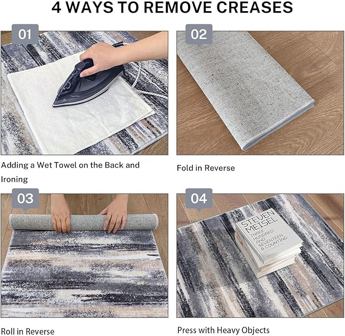 Modern Abstract Runner Rug 2.6x16, Grey Black Multi Washable Long Kitchen Runner Non-Slip Soft Hallway Rug Runner Thin Print Faux Wool Carpet for Entryway Bedroom Laundry Room Indoor Home Decor