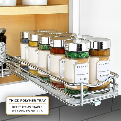 LYNK PROFESSIONAL® Pull Out Spice Rack Organizer for Inside Kitchen Cabinets - 4-1/4 inch Wide - Slide Out Drawer – Chrome Sliding Spice Cabinet Organization Shelf Racks - 1 Tier