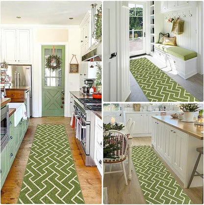 hicorfe Indoor Doormat,Front Back Door Mat Rubber Backing Non Slip Door Mats 20"x48" Absorbent Resist Dirt Entrance Doormat Inside Floor Mats for Entryway Washable Low-Profile(Sage Green)