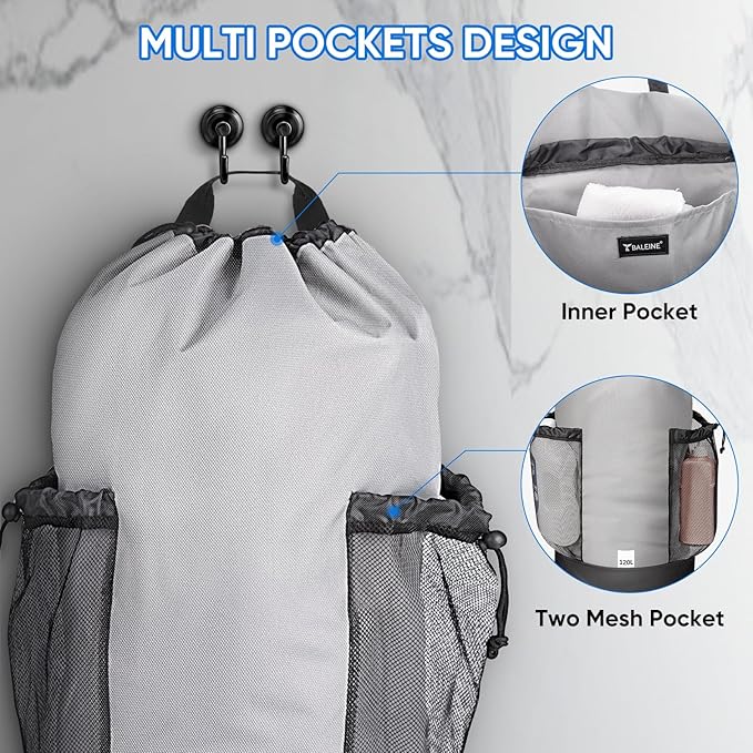 BALEINE 120L Laundry Bag Backpack, 900D Oxford Fabric Large Travel Laundry Bags with Shoulder Straps and 2 Mesh Pockets for College Dorm, Apartment, Laundromat (Gray, 120L)