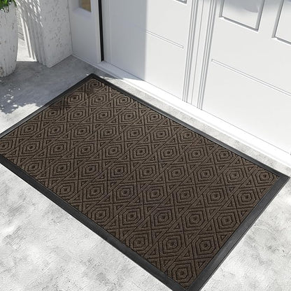Yimobra Door Mat, Outdoor Indoor Entrance Welcome Mat, Heavy Entry Front Door Mat, Stain & Fade Resistant, Low Profile, Sturdy Rubber, Easy Clean Patio Floor Mat, Waterproof, 60 x 36,Brown