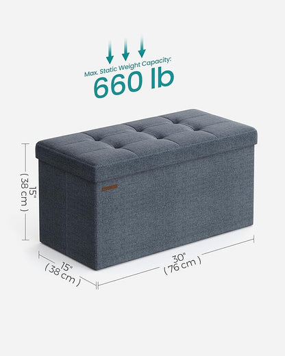 SONGMICS Mazie Collection - 30 Inches Folding Storage Ottoman Bench, Ottoman Foot Rest, End of Bed Bench, Storage Chest, Load 660 lb, for Living Room, Bedroom, Entryway, Misty Blue ULSF047Q01