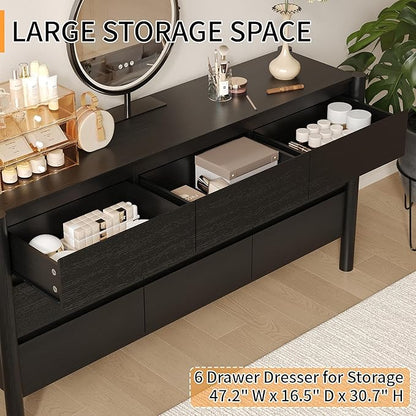 Dresser for Bedroom with 9 Drawers,63" Wide Black Dresser with 4 Solid Wood Legs, Wooden TV Stand,Closet Clothes Organizer for Bedroom, Hallway