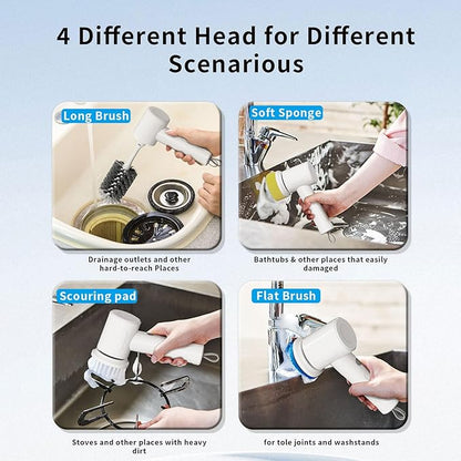 Electric Scrubber Spin- Rechargeable Cordless Handheld Spin Brush with 4 Replacement Brushs with 2 Adjustable Speed Mode for Kitchen,Sink, Bathtub Stovetop ect.