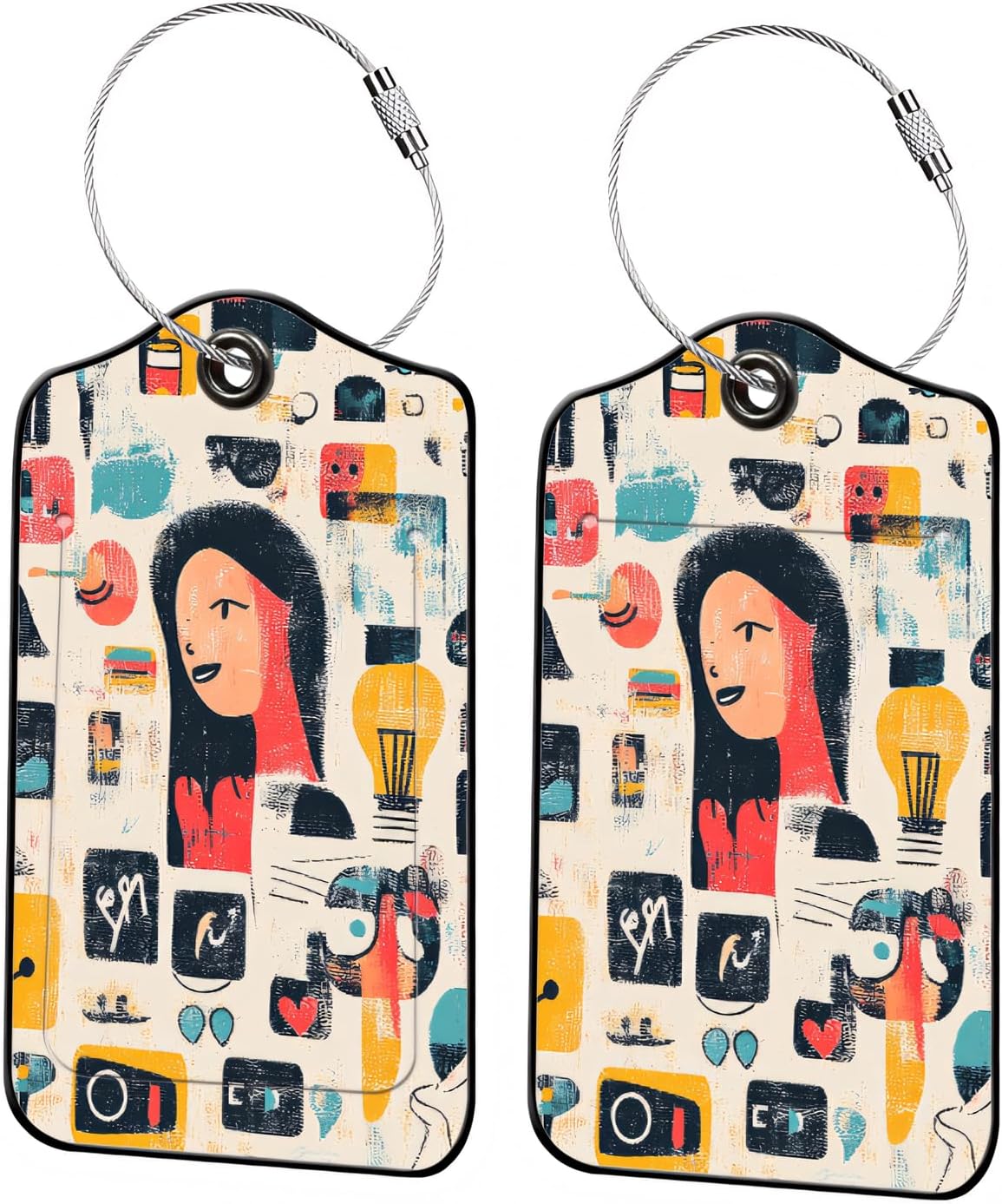 Luggage Tags for Suitcases, 2-Pack PU Leather for Cruise & Travel, Baggage ID Tags with Privacy Cover & Address Card, Durable Metal Ring, Kids Adults Travel Accessories, Artistic Mindscape