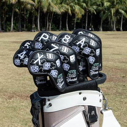 Golf Iron Covers Lucky 777 Golf Iron Headcover 10pcs Synthetic Leather Golf Clubs Iron Covers for Golf Clubs Head Covers for Irons with Magic Tape Fit All Brands