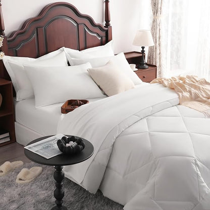 NTBAY King Comforter Set with Sheets, 7 Pieces Soft and Breathable King Bedding Set, Bed in a Bag, Down Alternative Comforter Set Solid Color All Season, King Bedding Set, White