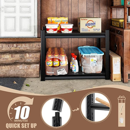 40" W 2-Tier Garage Shelving Heavy Duty, 1000LBS Loads Garage Storage Shelves, Metal Shelving Units and Storage Racks, Industrial Utility Shelf Heavy Duty,40" Wx16 Dx36 H, Black