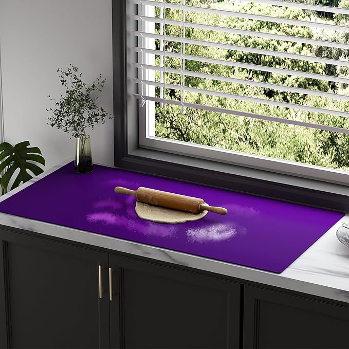 Quality Silicone Table Mat 47x24 Inch - High Heat Resistant (Lab Tested 482°F), Non-Slip Oil-Resistant Surface for Baking & DIY | Waterproof & Easy Clean (Purple)