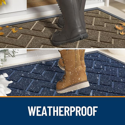 OLANLY Front Door Mat Indoor Outdoor Entrance, Waterproof All-Season, All-Weather Doormat, Sturdy Natural Rubber, Low Profile, Easy Clean Patio Porch Entryway Mat, Herringbone Brick (Beige, 59x23)