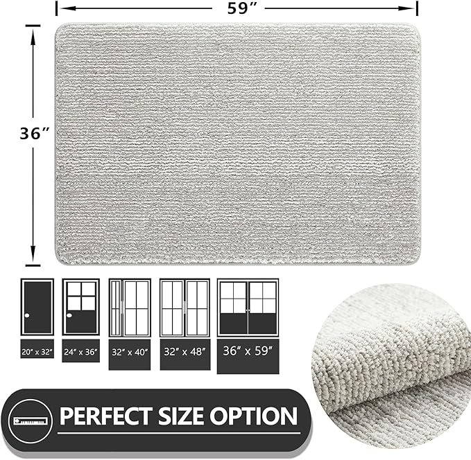 REFETONE Indoor Doormat, Front Door Mat 36"x59" Absorbent Rubber Backing Non Slip Back Door Mats, Washable Low-Profile Inside Floor Mat Door Rugs for Entryway, Resist Dirt Mud Mat for Dogs, Grey