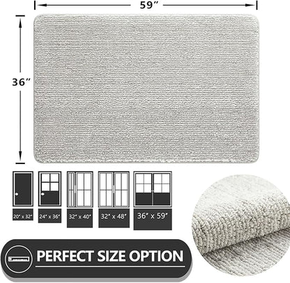 REFETONE Indoor Doormat, Front Door Mat 36"x59" Absorbent Rubber Backing Non Slip Back Door Mats, Washable Low-Profile Inside Floor Mat Door Rugs for Entryway, Resist Dirt Mud Mat for Dogs, Grey