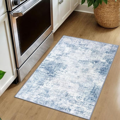 IOHOUZE Small Abstract Area Rug 2x3 Ft Entryway Rugs Washable Door Mat Indoor Entrance, Rubber Backed Throw Rugs, Printed Non Slip Floor Carpet for Foyer Front Door Sink, Light Blue White