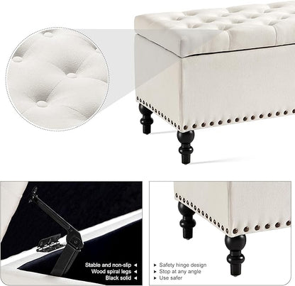 Storage Ottoman 50.2 Inches Upholstered Fabric Storage Ottoman Bench，Button Tufted Ottoman with Storage for Living Room，Bedroom End of Bed Bench Withstands 304lbs