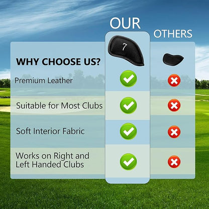 Golf 12pcs Thick Synthetic Leather Golf Iron Head Covers Set Headcover Fit All Brands Callaway Ping Taylormade Cobra Etc. Also Custom Name