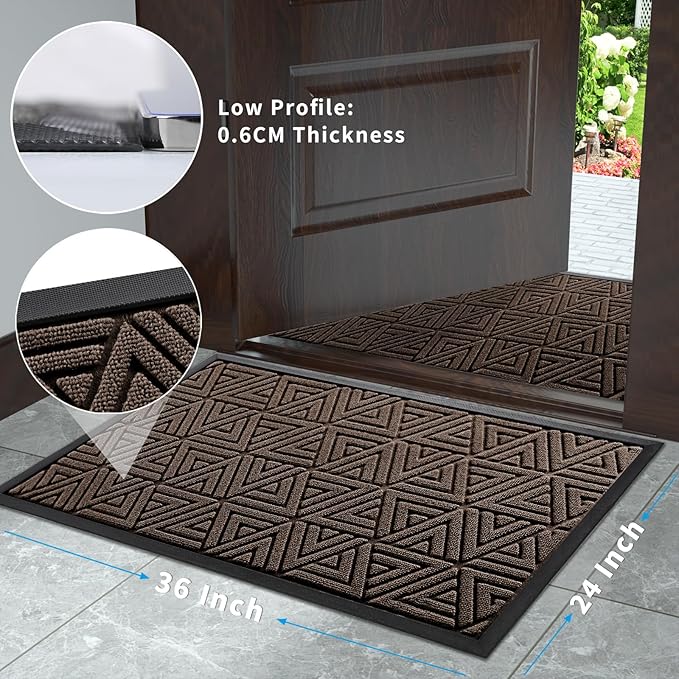 Yimobra Large Door Mat 36x24, All-Weather Waterproof Non-Slip Welcome Matt Outdoor, Heavy Duty Non Slip Doormat for Entryway for Patio and Garage Indoor, Easy Clean, Brown