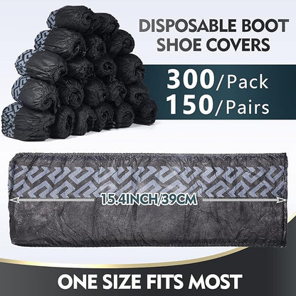 Zhanmai 300 Pack Disposable Shoe Covers Non Slip Disposable Large Foot Booties Shoe Covers for Indoors Contractors Floor and Carpet Protectors, One Size Fits Most(Black)