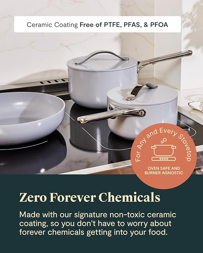 Caraway Non-stick Ceramic Cookware Set (12 Piece) Pots, Pans, Lids and Kitchen Storage - PFAS & PFOA Free - Oven Safe Pan Set & Compatible with All Stovetops - Perracotta